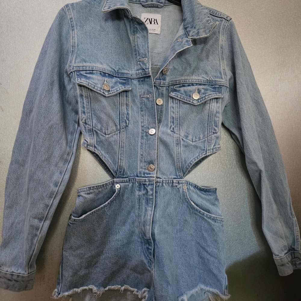 Zara Blue Denim Jacket and Shorts Set